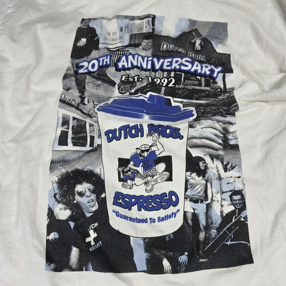 Vintage Dutch Bros Coffee Shirt Mens XL White 20th Anniversary Long Sleeve T